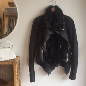 Rick Owens Suede Fur-Lined Dark Brown Coat